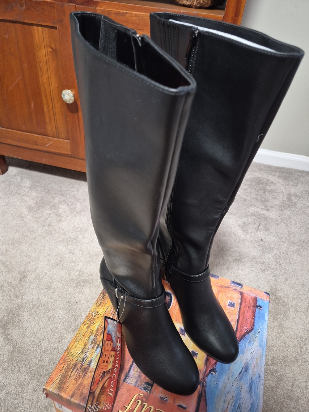 Bella Vita Black Knee-High Riding Boots with Strap Detail 8M